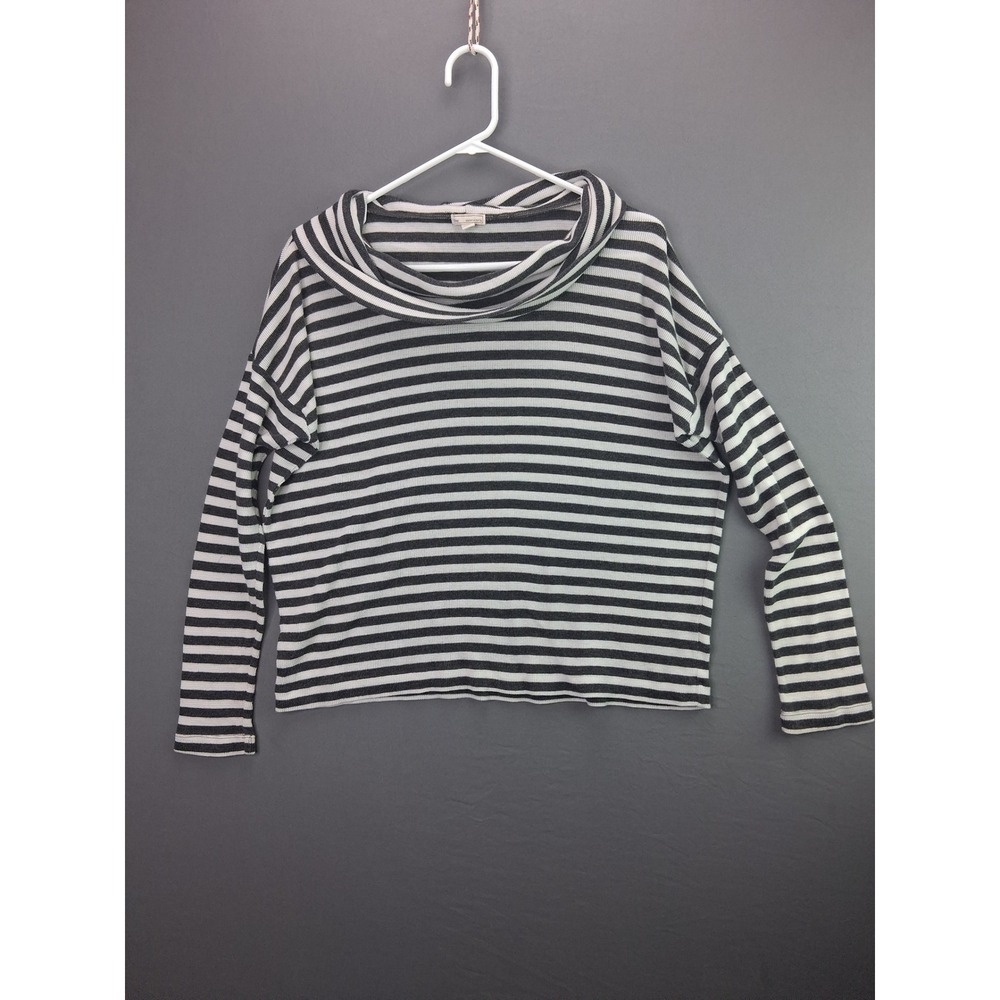 Gap Thermal Top Womens Large Grey White Striped Cowl Neck Waffle Knit L